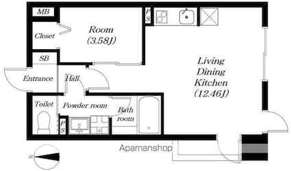 ベルヴィ石山[1LDK/36.45m2]の間取図