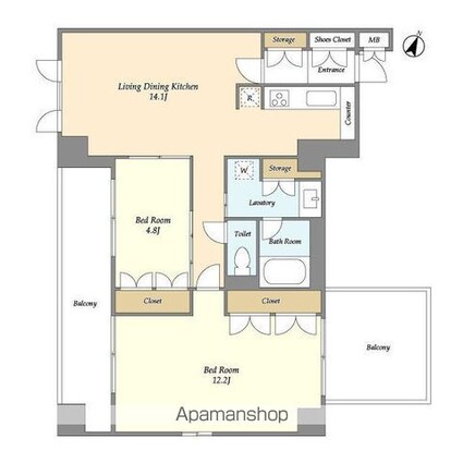 フロンティアテラス目黒[2LDK/72.36m2]の間取図