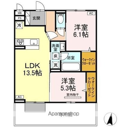 ＤーＲＯＯＭフィオーレ[2LDK/59.77m2]の間取図