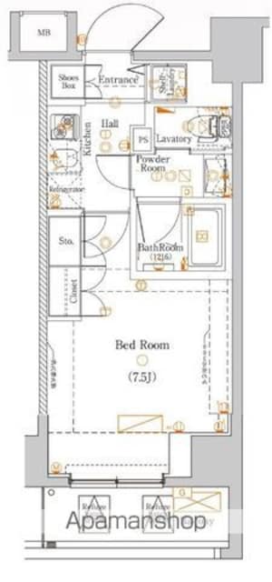 ＤＩＰＳ十条仲原ＥＡＳＴ[1K/25.9m2]の間取図