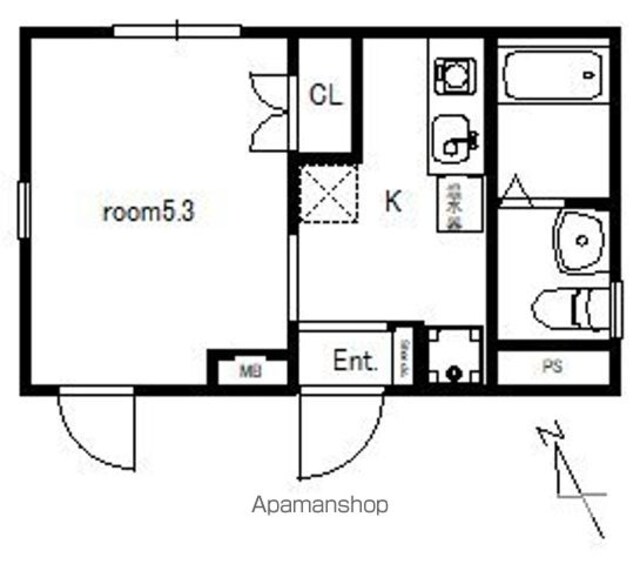 レガリア蓮根[1R/19.24m2]の間取図