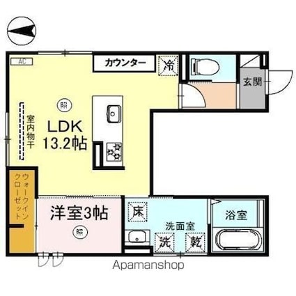 神前ウエストワンズ[1LDK/43.32m2]の間取図