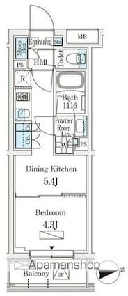 若葉ビューアパートメント[1DK/25.02m2]の間取図