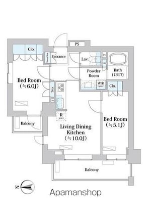 パークアクシス千歳船橋[2LDK/50.38m2]の間取図
