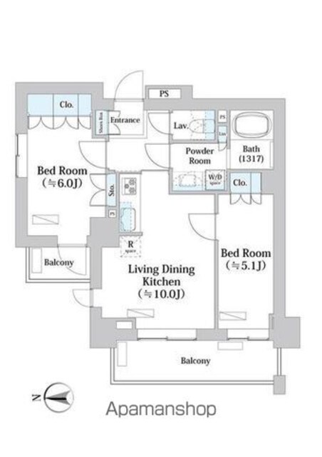 パークアクシス千歳船橋[2LDK/50.38m2]の間取図