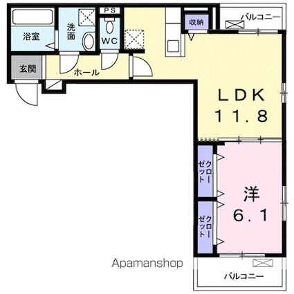 ルピコン野洲[1LDK/45.8m2]の間取図