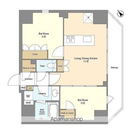 ルジェンテ・バリュ上野根岸[2LDK/50.97m2]の間取図