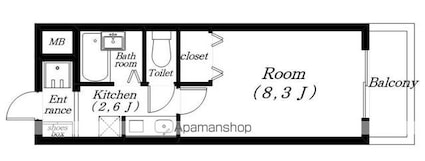 ジョイフル瀬田[1K/25.8m2]の間取図