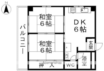 ラッフル徳川[2DK/40m2]の間取図