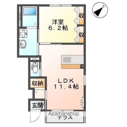 キャトルセゾン[1LDK/45.14m2]の間取図