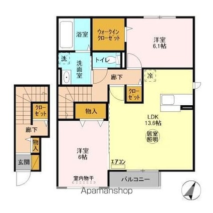グラマードマレＩＩＩ　Ｄ[2LDK/69.55m2]の間取図
