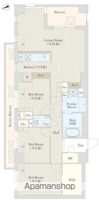 コート元代々木町[3LDK/91.34m2]の間取図