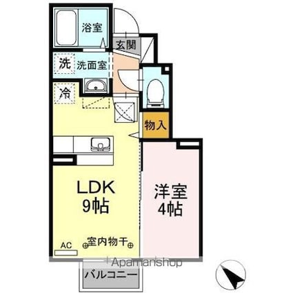 パインヒルズ[1LDK/31.56m2]の間取図