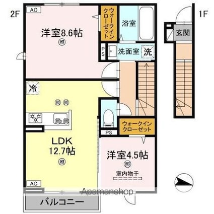 フォーゲルセレーノ　Ｂ棟[2LDK/63.21m2]の間取図