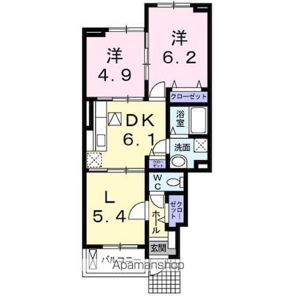 ア　ピアチェーレ　Ⅰ[2LDK/51.23m2]の間取図