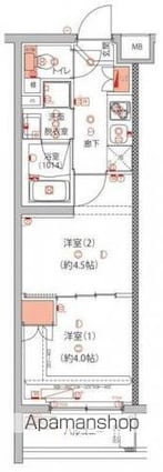 ハーモニーレジデンス中野本町パークサイド[2K/25.5m2]の間取図