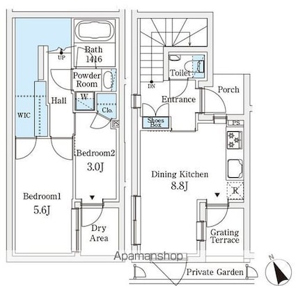 ＡＧＲＡＴＩＯ　ＴＥＲＲＡＣＥ　恵比寿（アグレシオ　テラス　恵比[2DK/49.25m2]の間取図