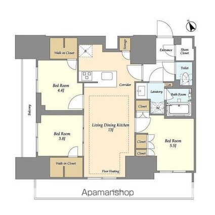 オアーゼ日暮里レジデンス[3LDK/67.38m2]の間取図