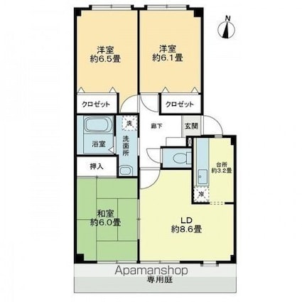 フォブール北井門　Ａ棟[3LDK/67.08m2]の間取図