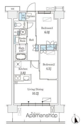 スカイグランデ津田沼[2LDK/54.6m2]の間取図