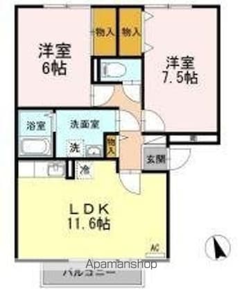 グレイスフルＹ　Ａ棟[2LDK/58.54m2]の間取図