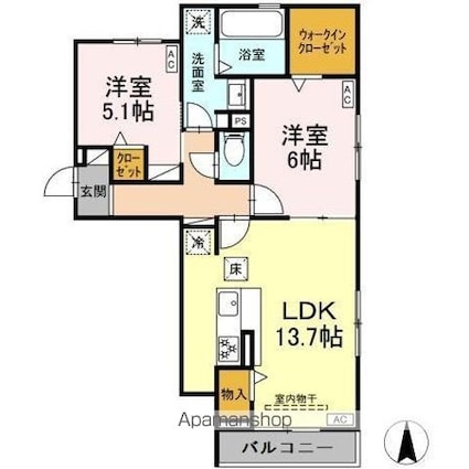 アン・ジュール中郷[2LDK/62.1m2]の間取図