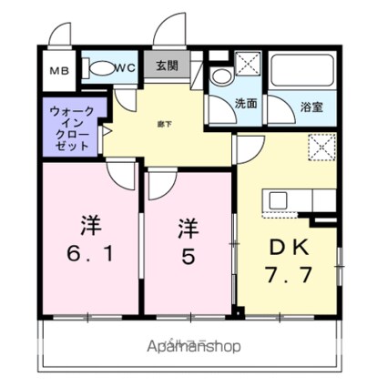ベルカーサ[2DK/47.68m2]の間取図
