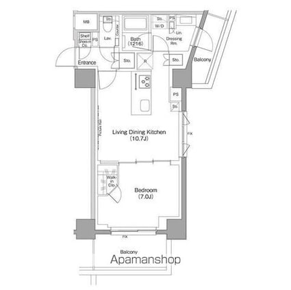 ザ・パークハビオ三軒茶屋[1LDK/43.59m2]の間取図
