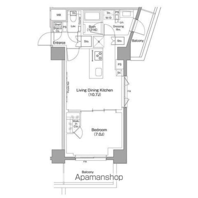 ザ・パークハビオ三軒茶屋[1LDK/43.59m2]の間取図