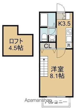 ＴｏｒｉｎｏⅡ[1K/27.25m2]の間取図