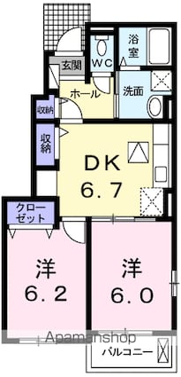 Ｓｃｈｏｎ　Ｇａｒｔｅｎ[2DK/45.82m2]の間取図