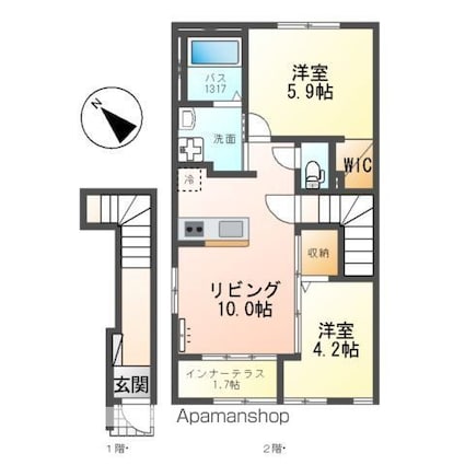 ワーサンライト２１[2LDK/53.8m2]の間取図