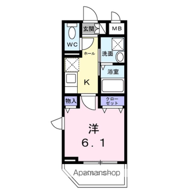 カーサ　ミルテ[1K/23.54m2]の間取図