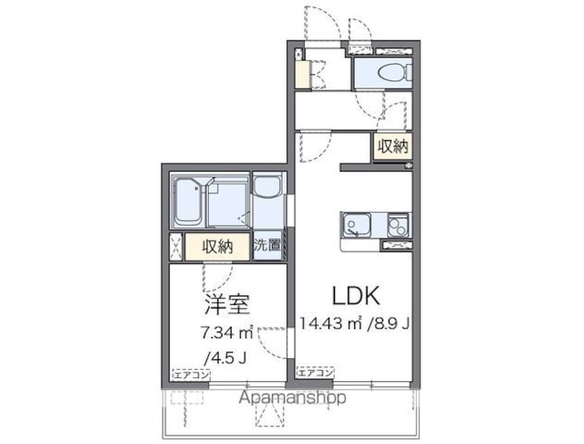クレイノカノンフィオーレ[1LDK/33.29m2]の間取図