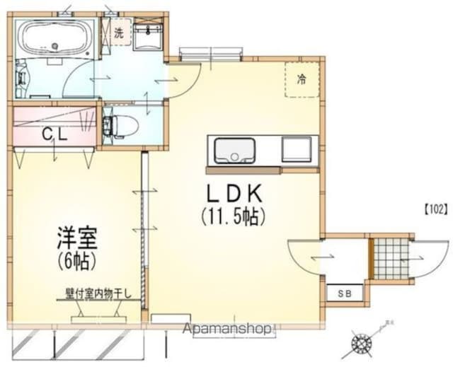 サンライズ経堂[1LDK/39.46m2]の間取図