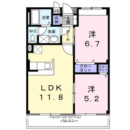 トーラスＨＡＲＡ[2LDK/51.26m2]の間取図