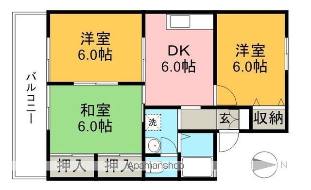 ハイツファミール　Ｂ棟[3DK/53.73m2]の間取図