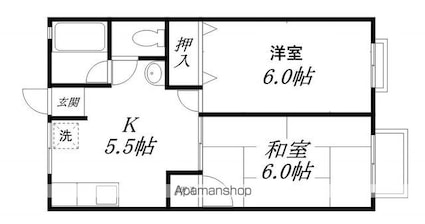 シャトル石山[2K/38.88m2]の間取図