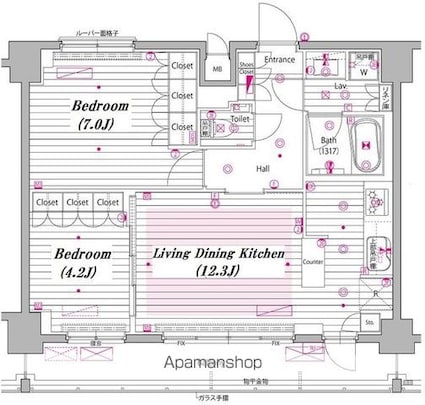 東京都港区高輪１丁目[2LDK/55.26m2]の間取図