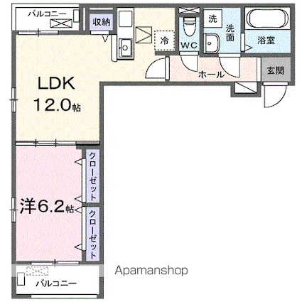 カーサ・ソレイユ　Ｂ[1LDK/45.8m2]の間取図