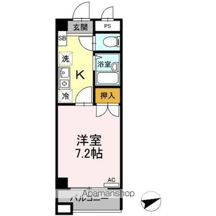 セジュール浦上[1K/23.4m2]の間取図