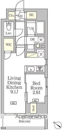 アジールコート松濤[1LDK/33.88m2]の間取図