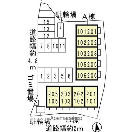 Ｄーｒｏｏｍ石山ＡＷＡＺＵ　Ａ棟[1K/26.71m2]の配置図