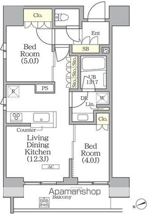 グランエール西日暮里[2LDK/51.03m2]の間取図