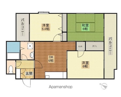 神奈川県横浜市青葉区柿の木台[3DK/51.07m2]の間取図