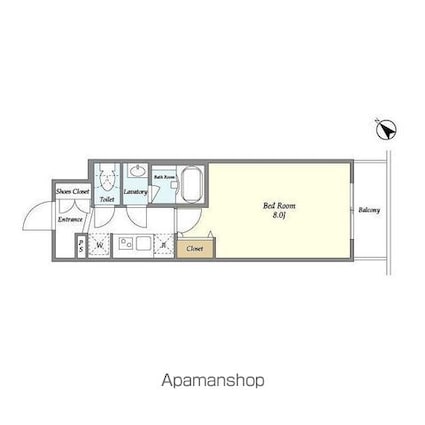 ライトテラス蔵前[1K/25.52m2]の間取図
