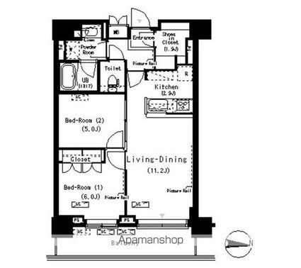 パークアクシス辰巳ステージ[2LDK/58.55m2]の間取図