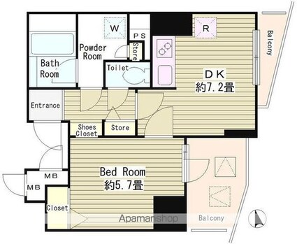 アルブル高輪[1DK/34.99m2]の間取図