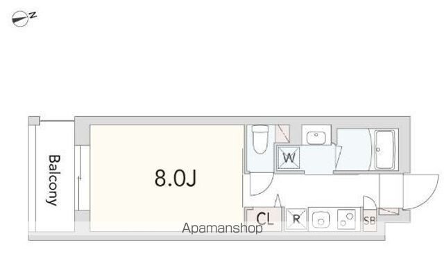 ＧｒａｎＤｕｏ経堂１５[1K/25.26m2]の間取図
