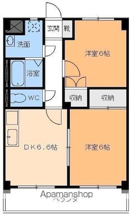 サウスコート松年[2DK/48m2]の間取図